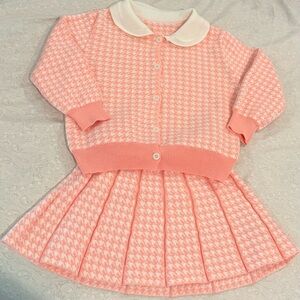 Pink Houndstooth Kids Sweater and Skirt Set